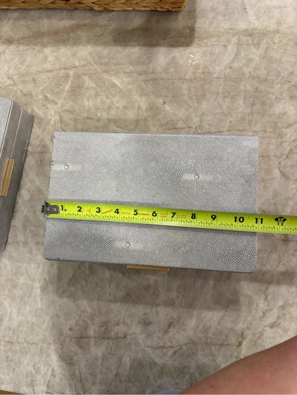 Gray Faux Shagreen Storage Box Set with Gold Accent